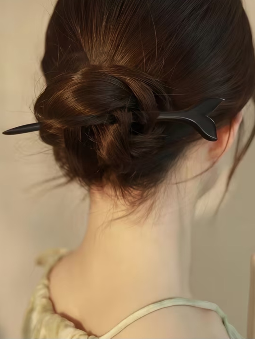 Dark Wood Fish Tail Hair Stick - Sleek Bun Accessory